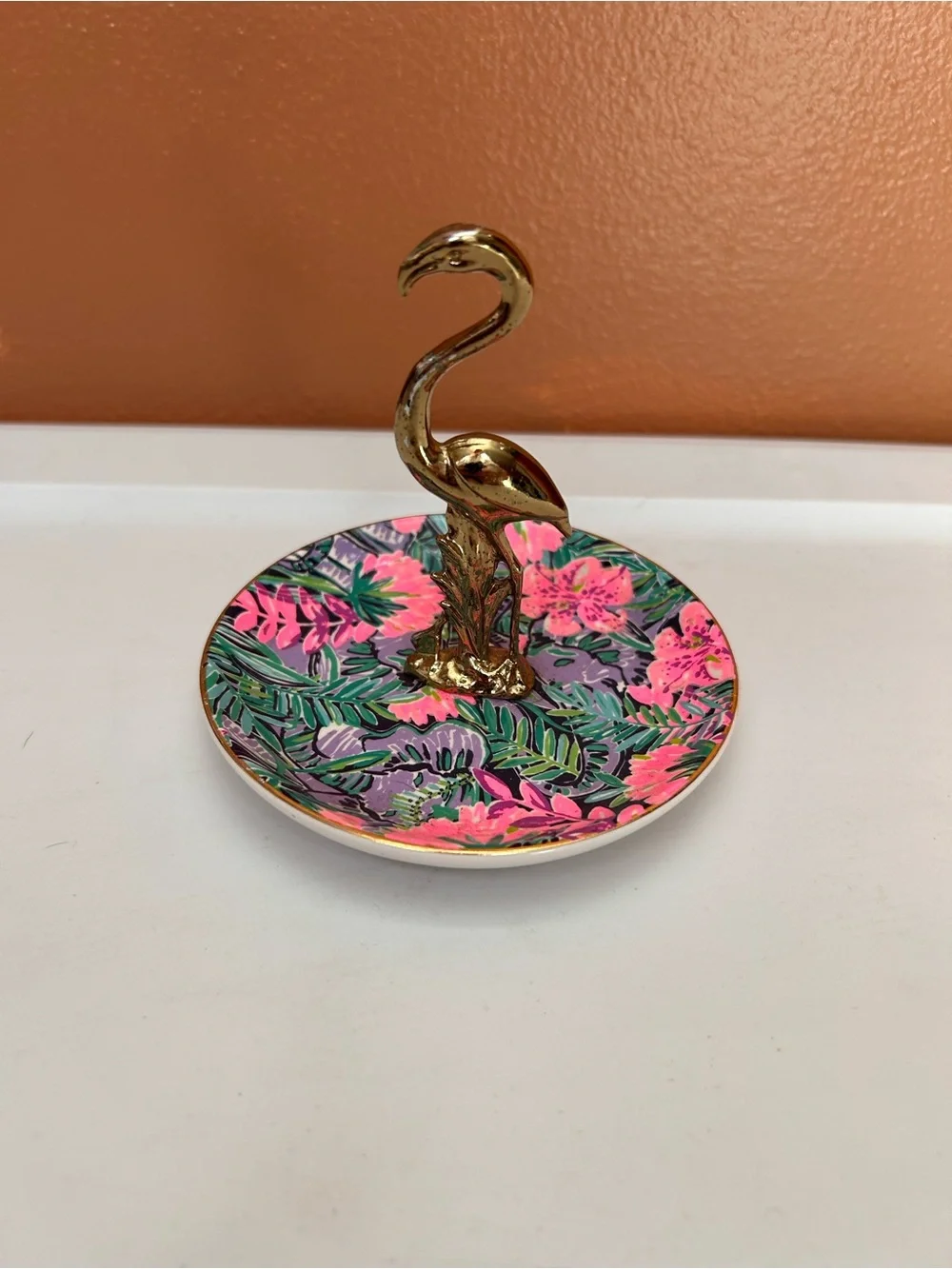 Lilly Pulitzer White Ceramic Trinket Dish with Gold Accent